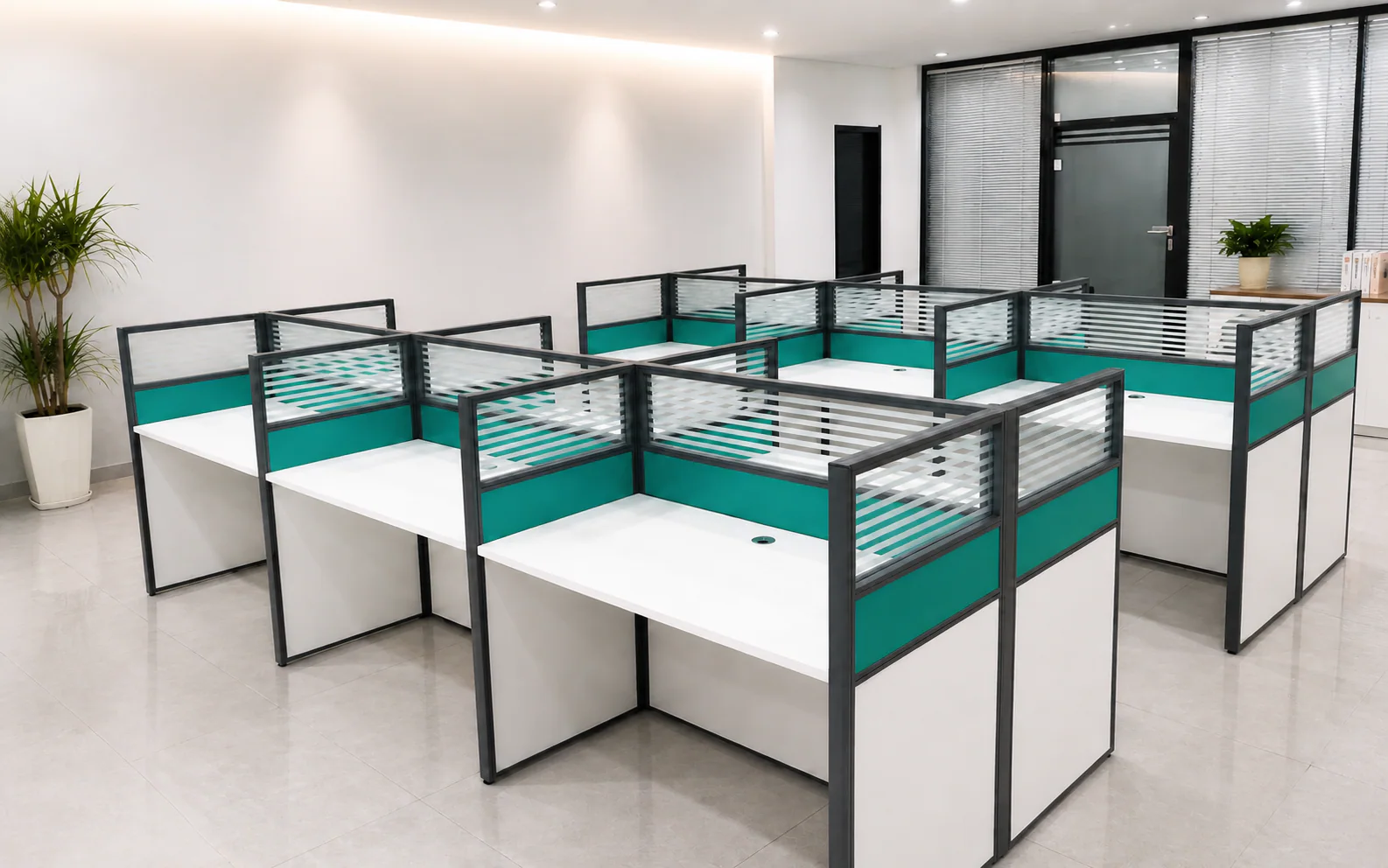 Teal accent panel workstation system