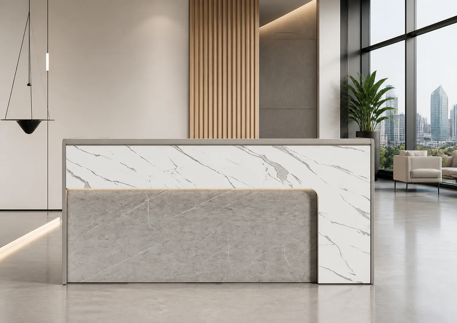 White and gray office reception counter