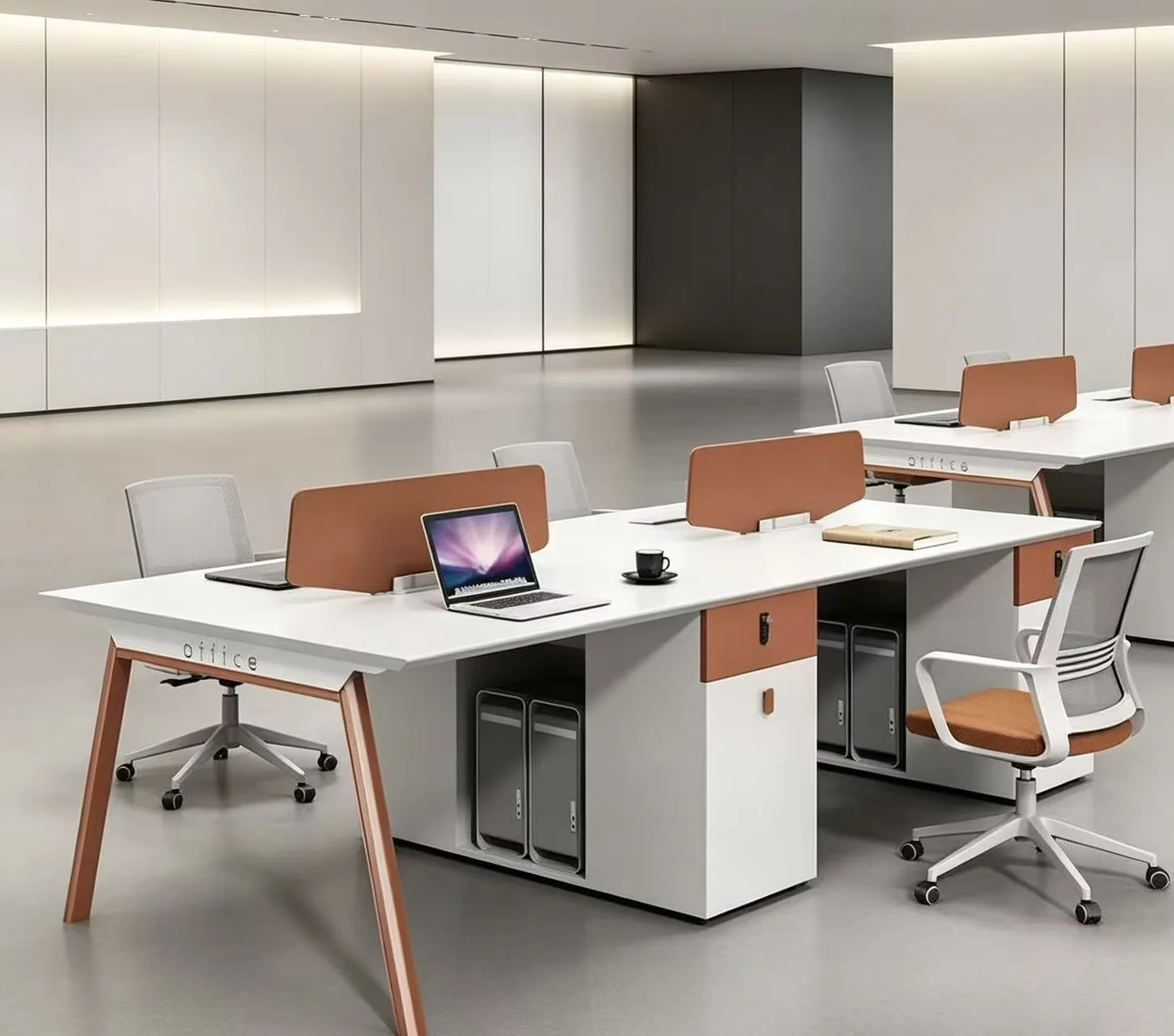 Orange-accent staff desk set