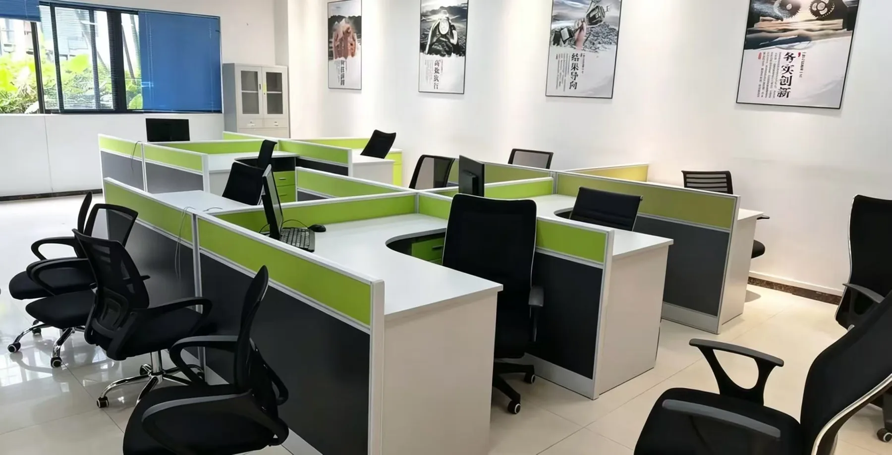 Green-accent workstation area