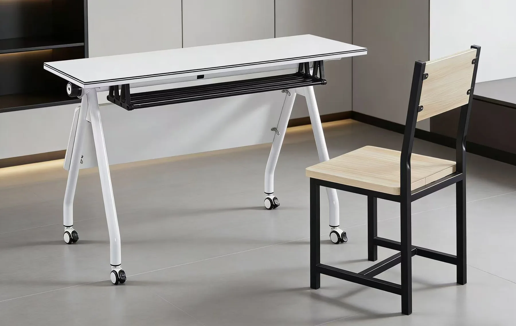 White folding training table
