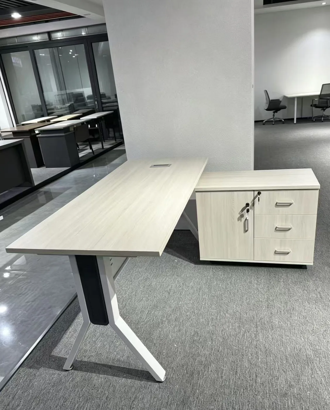 Light wood staff desk
