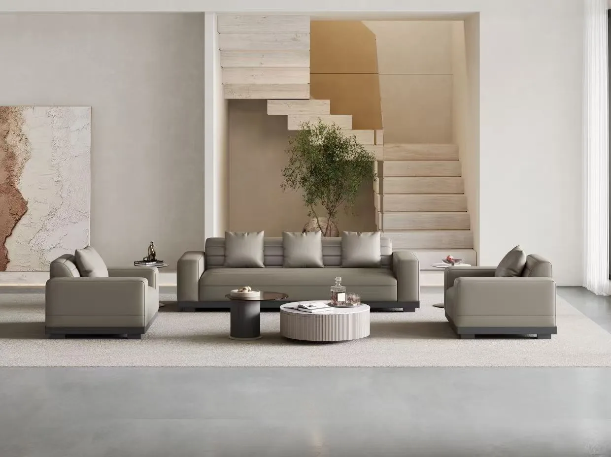 Grey reception sofa area