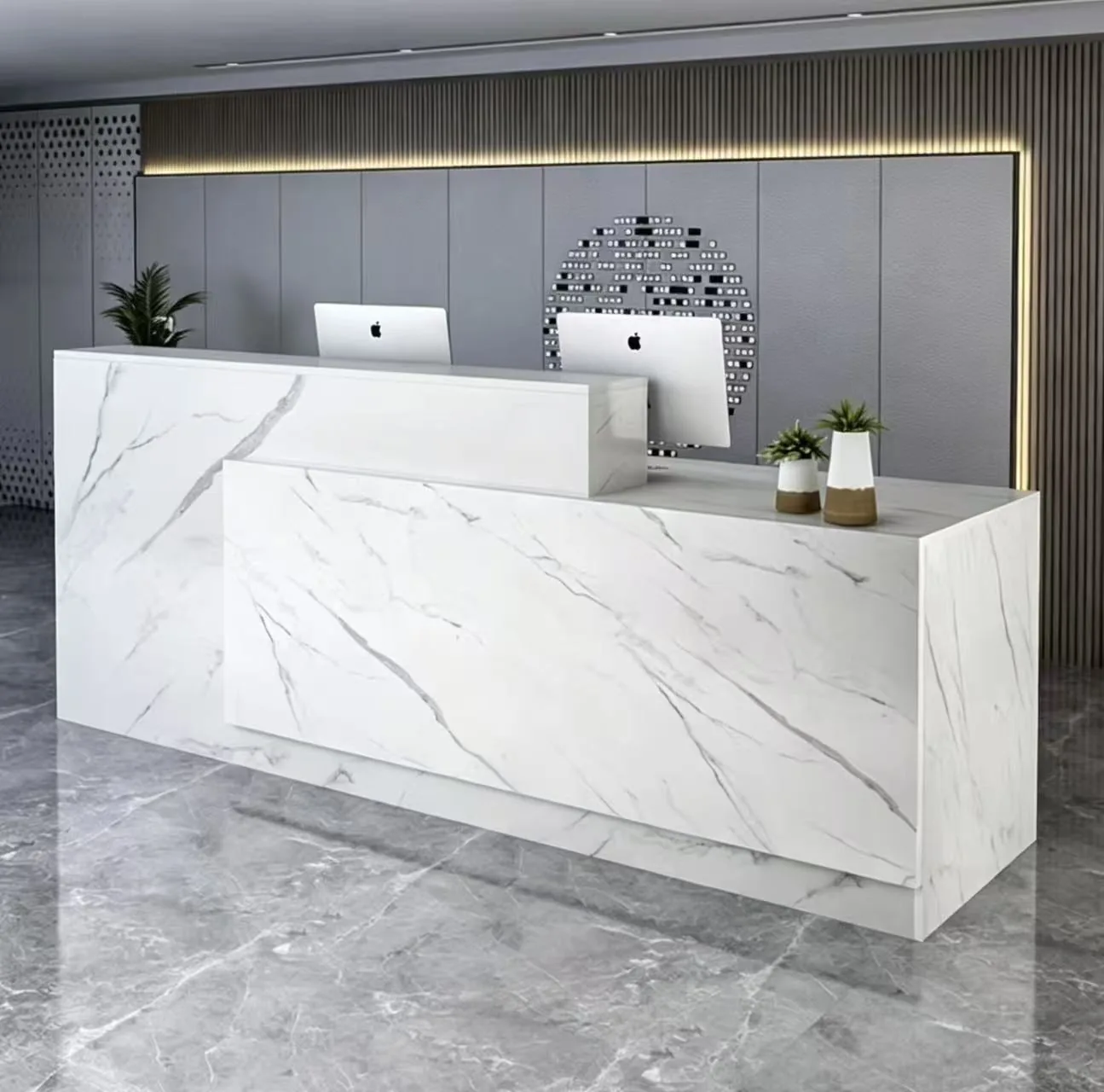 White marble-look reception
