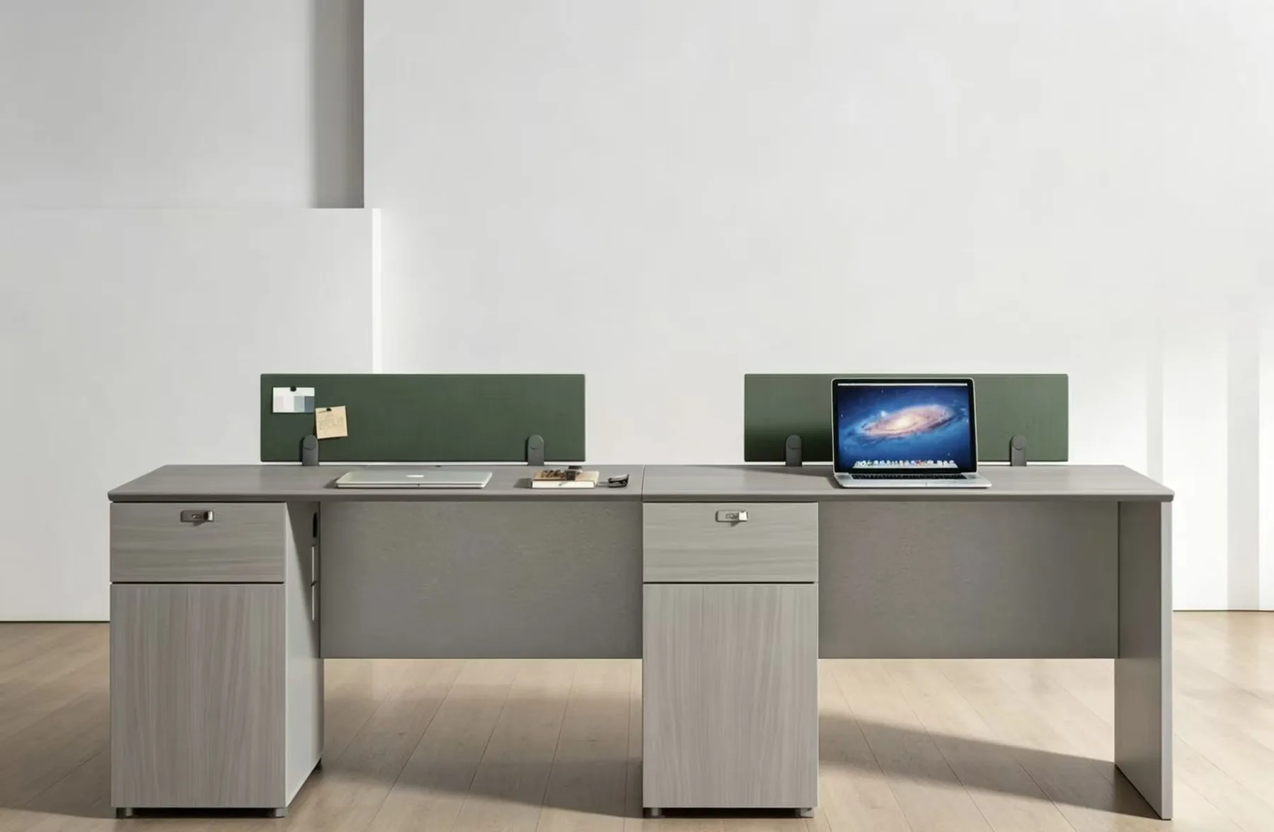 Two-person desk with cabinets