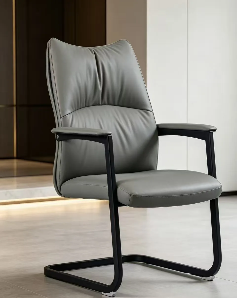 Grey leather visitor chair