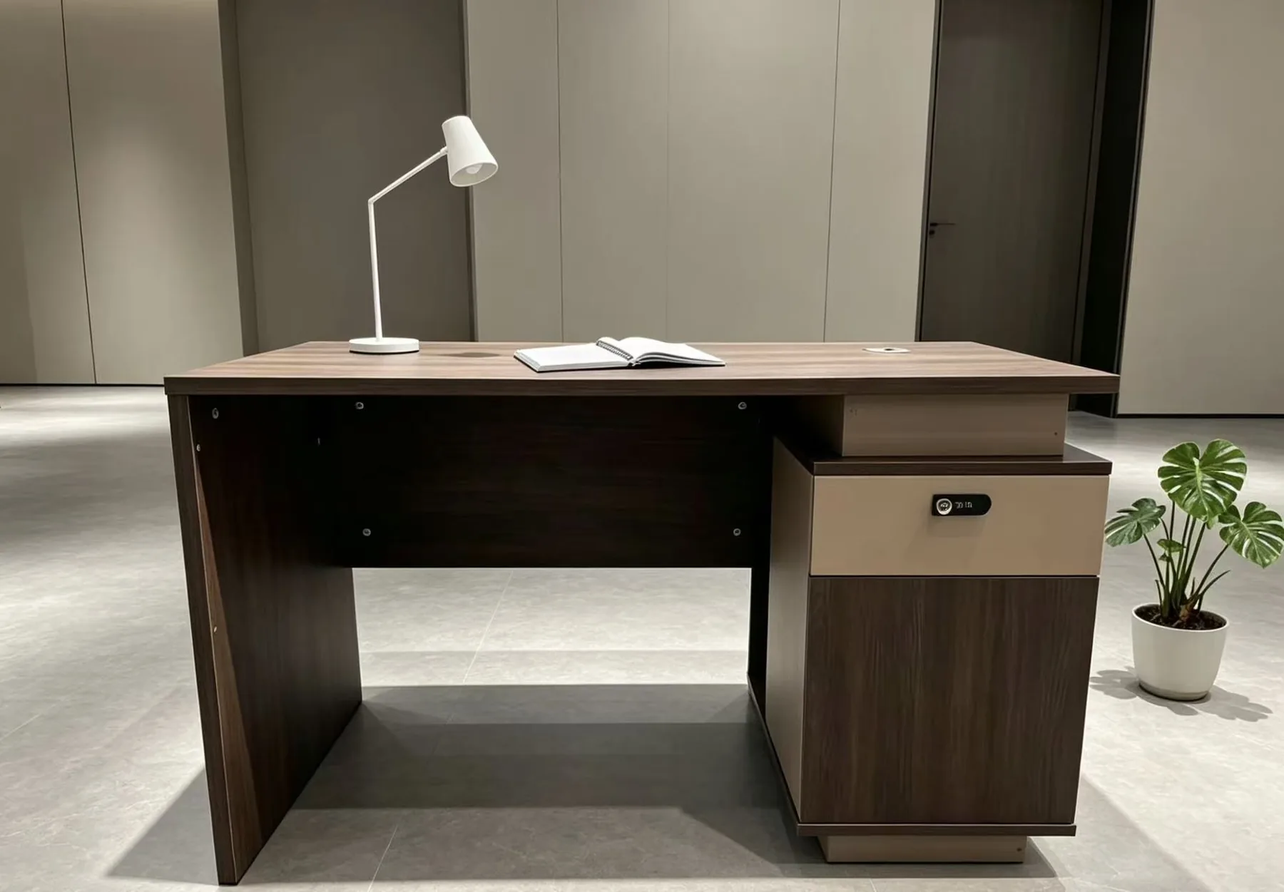 Dark wood single office desk