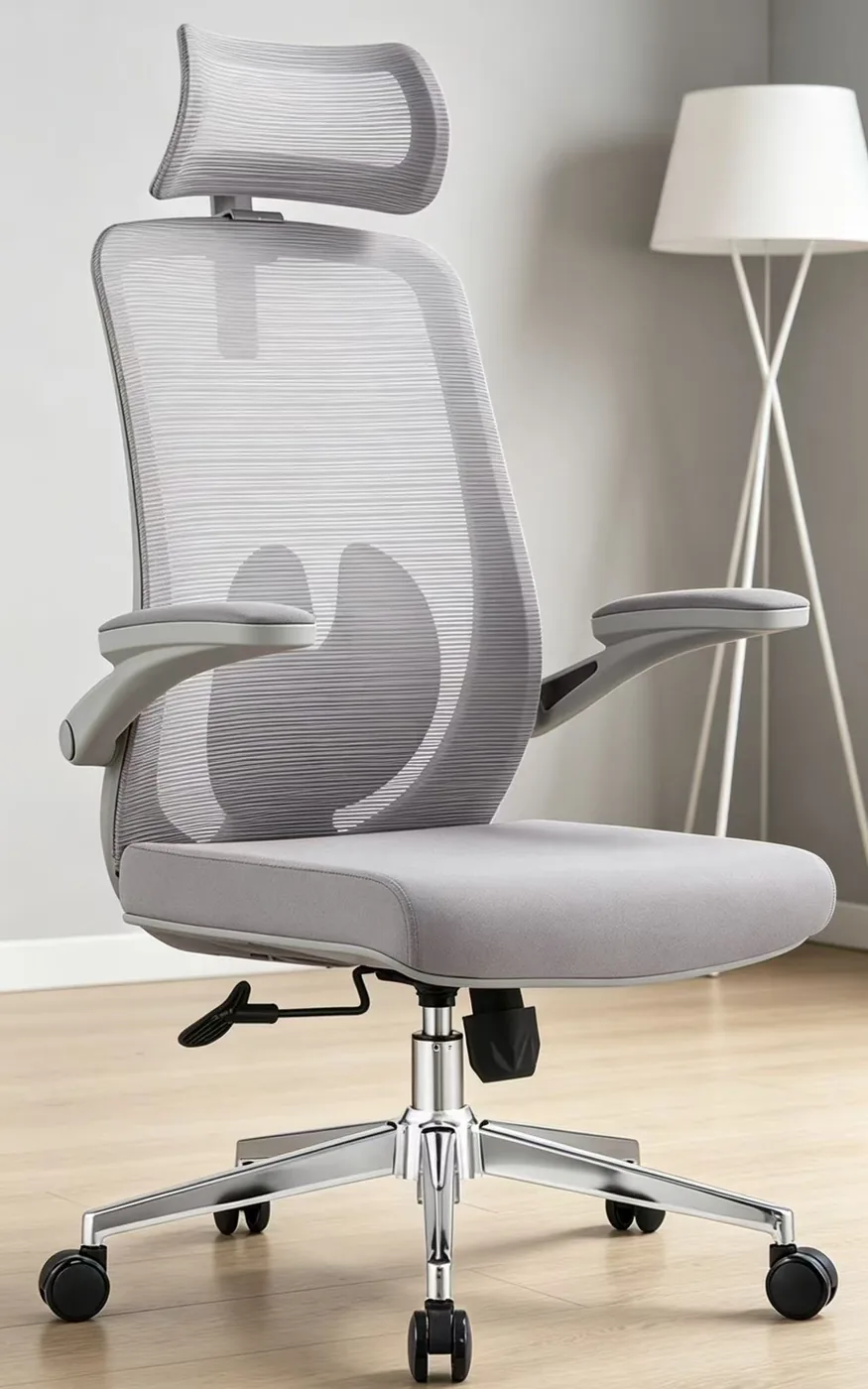 Grey headrest office chair