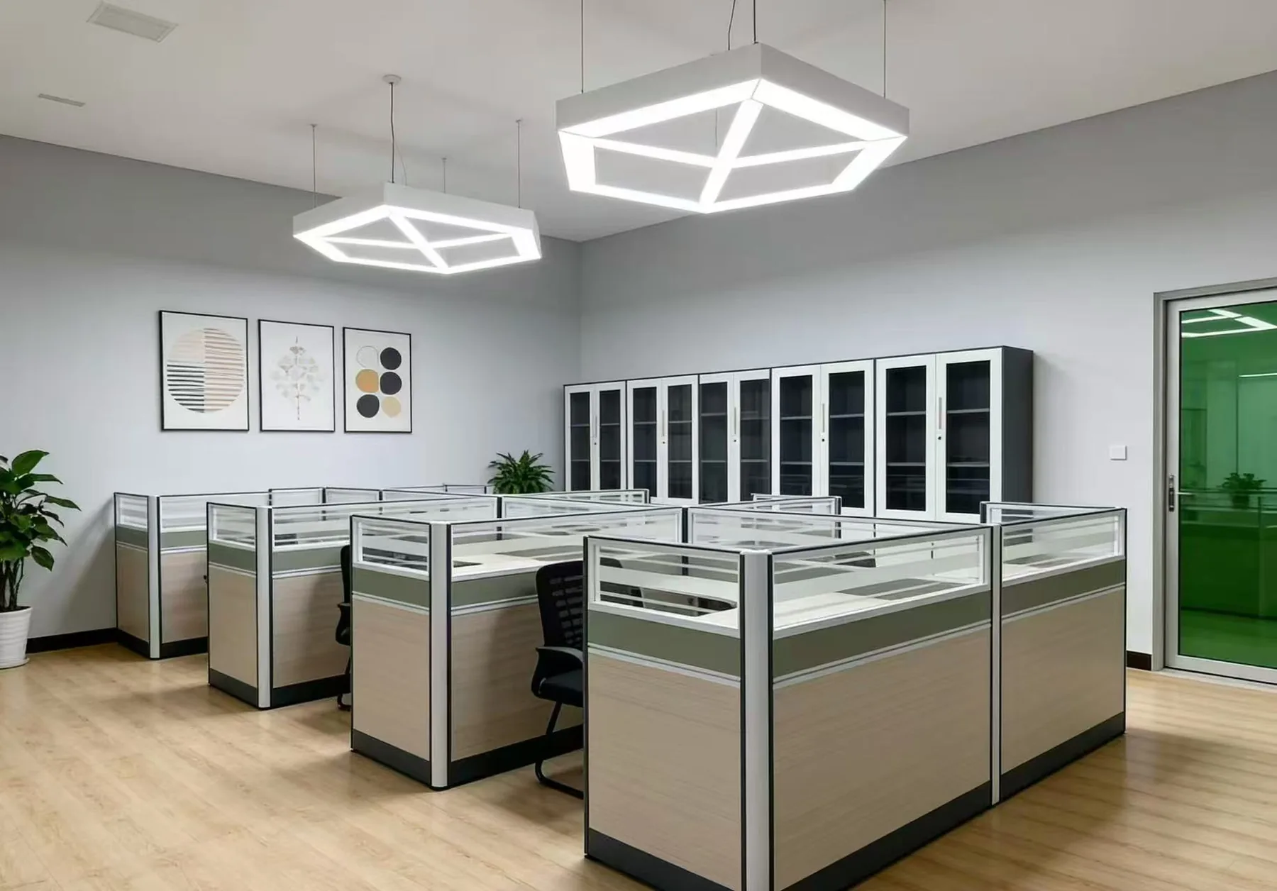 Workstations with filing cabinets