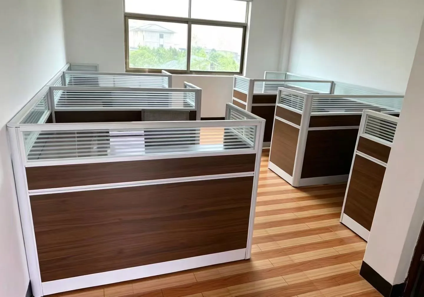 Dark wood panel workstation