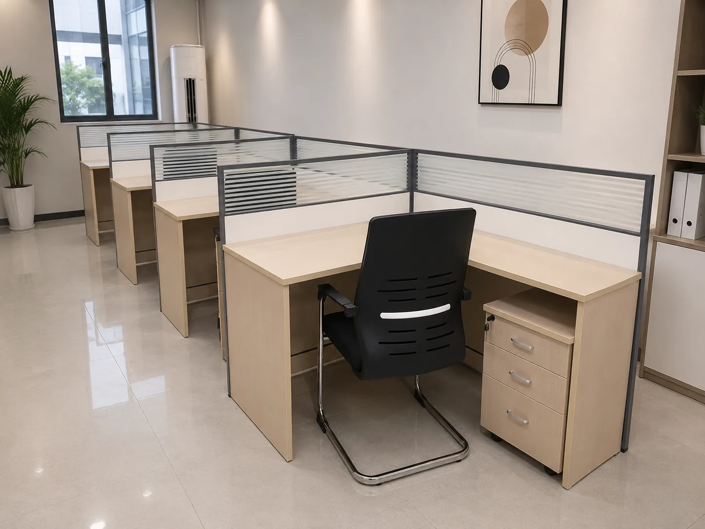 Wood-tone staff workstation