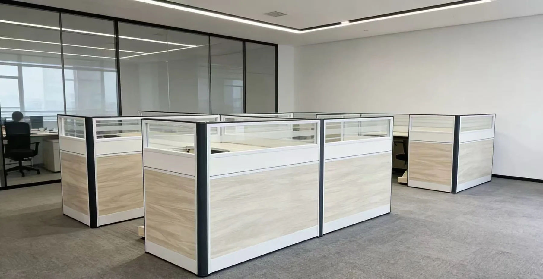 Woodgrain workstation area