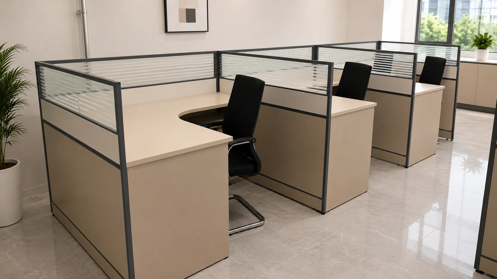 Beige panel workstation area