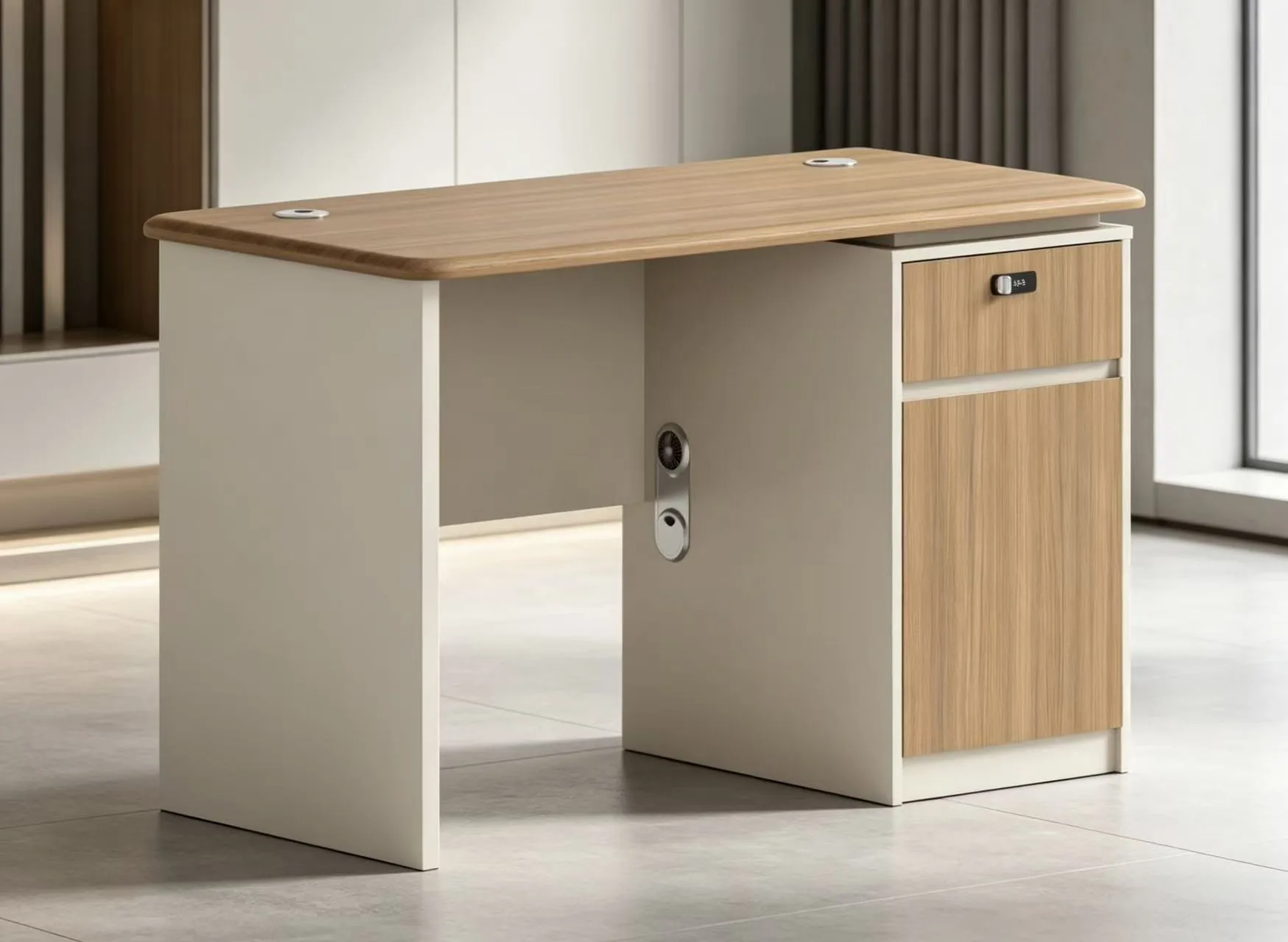 Wood-tone staff desk
