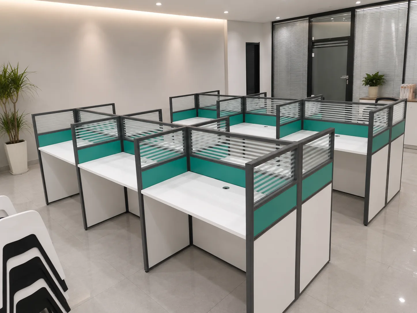 Teal panel workstation area