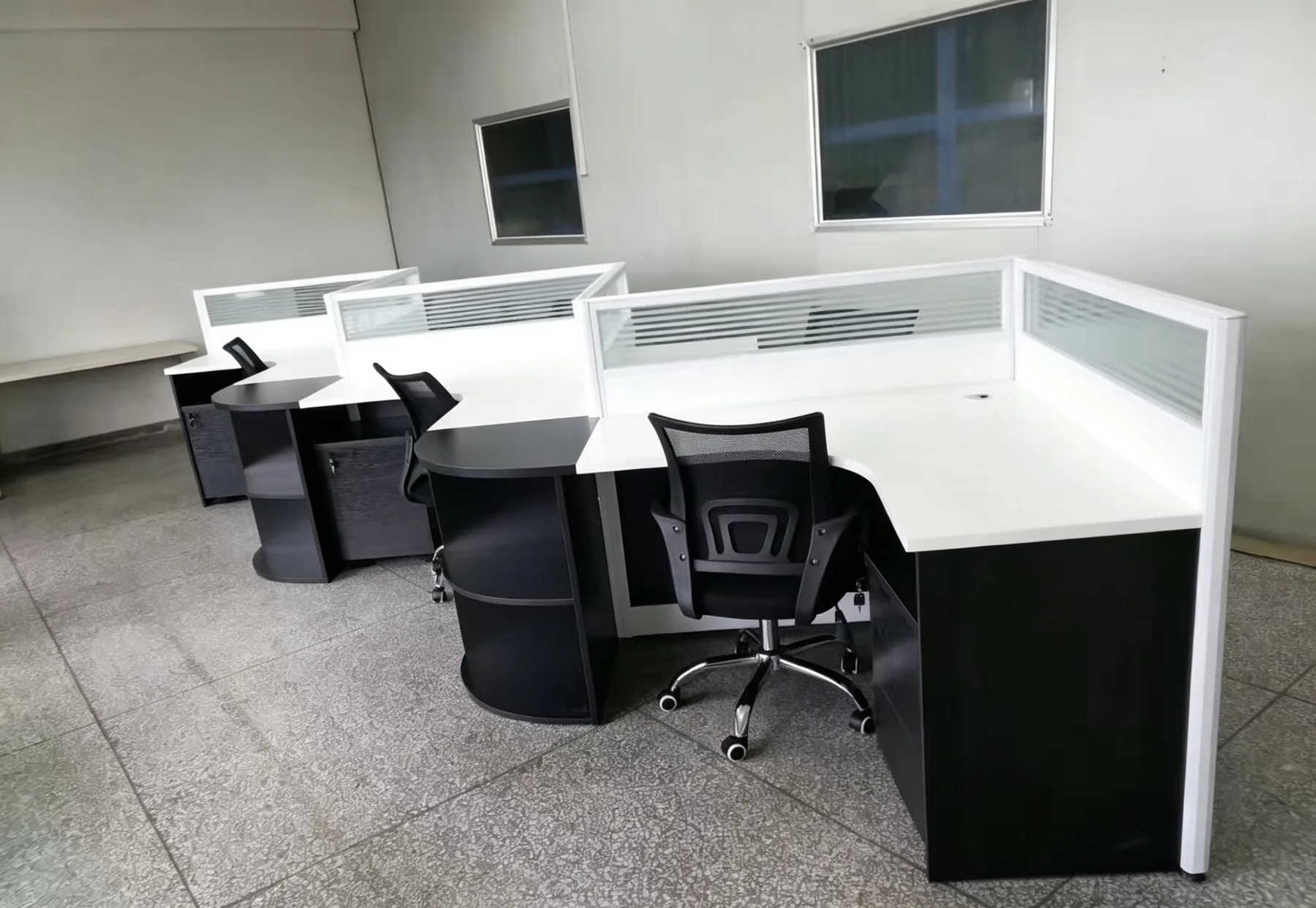 White corner workstations