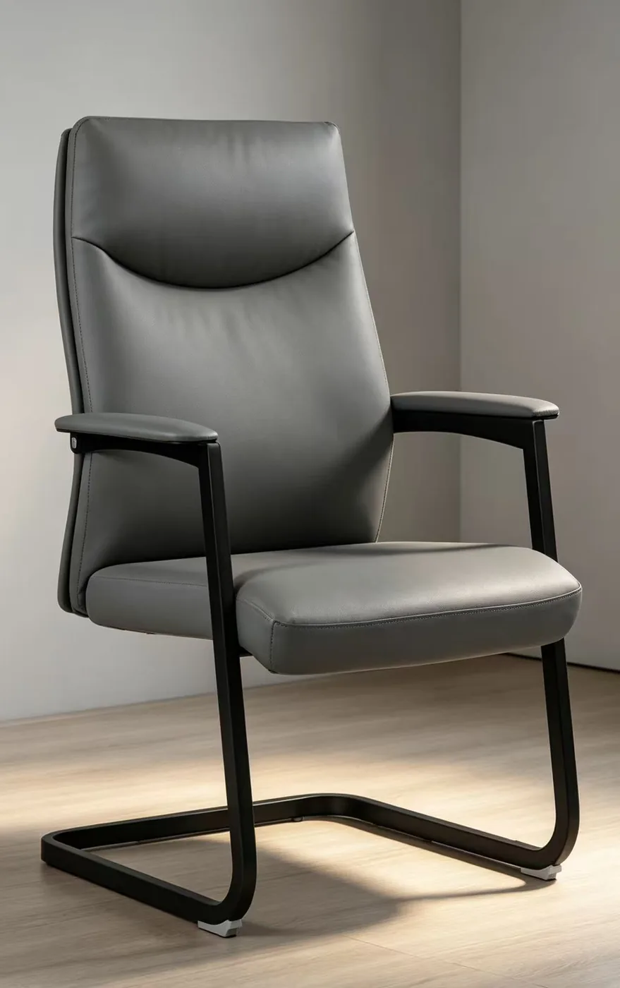 Grey leather visitor chair