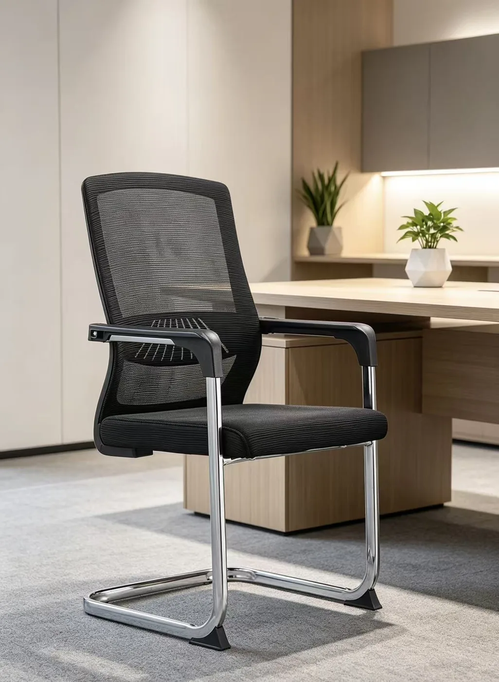 Black mesh visitor chair